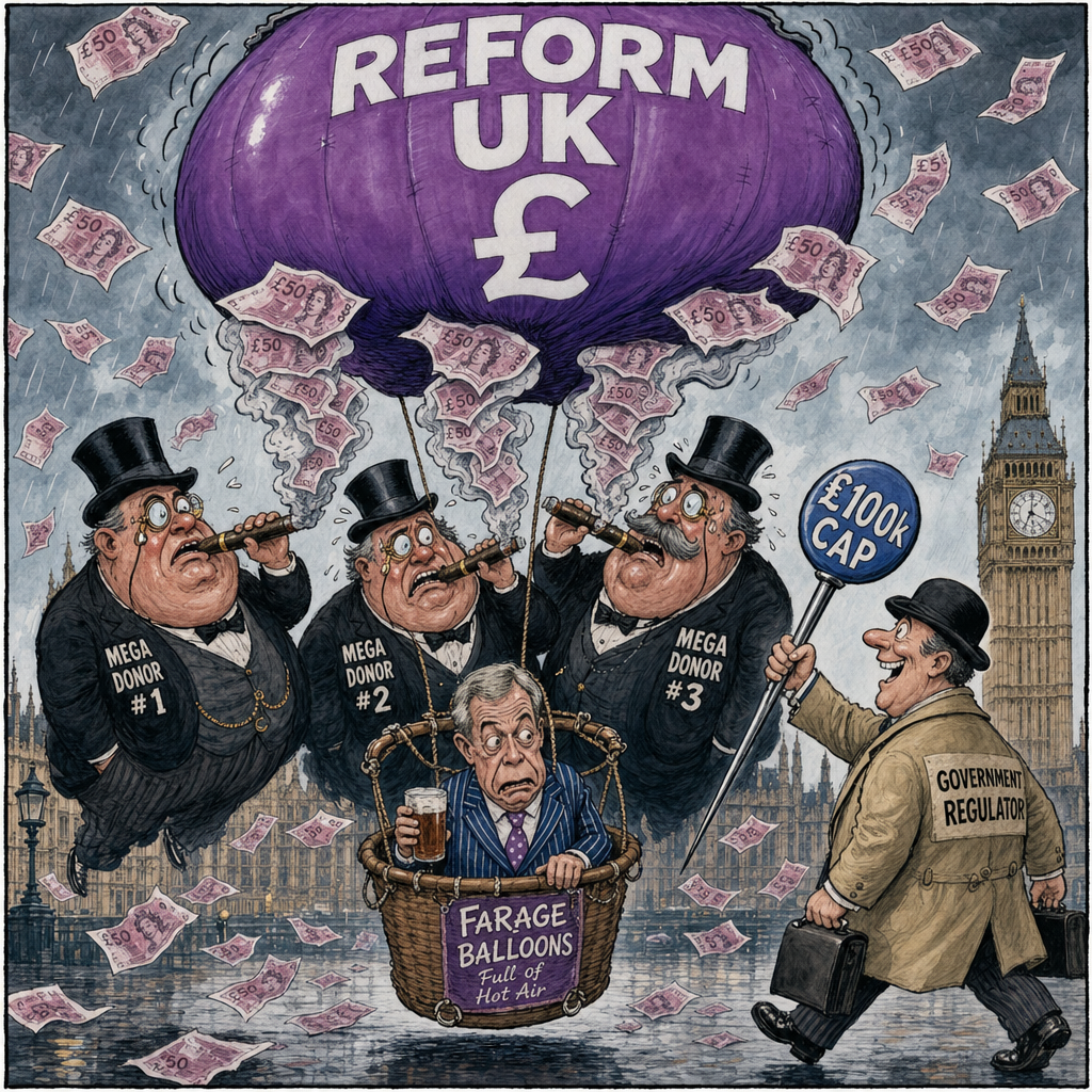 Political cartoon: Turns out the will of the people was being kept aloft by roughly three chaps.