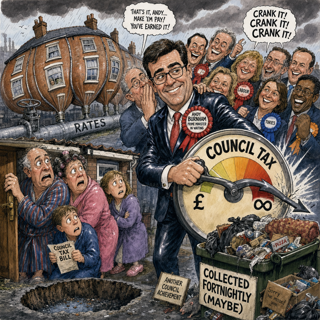 Political cartoon: "The sky's the limit, Andy — and so, apparently, is the bill."