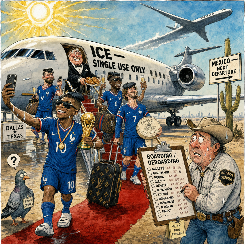 Political cartoon: Business class one way, economy the other — same aircraft, entirely different service.