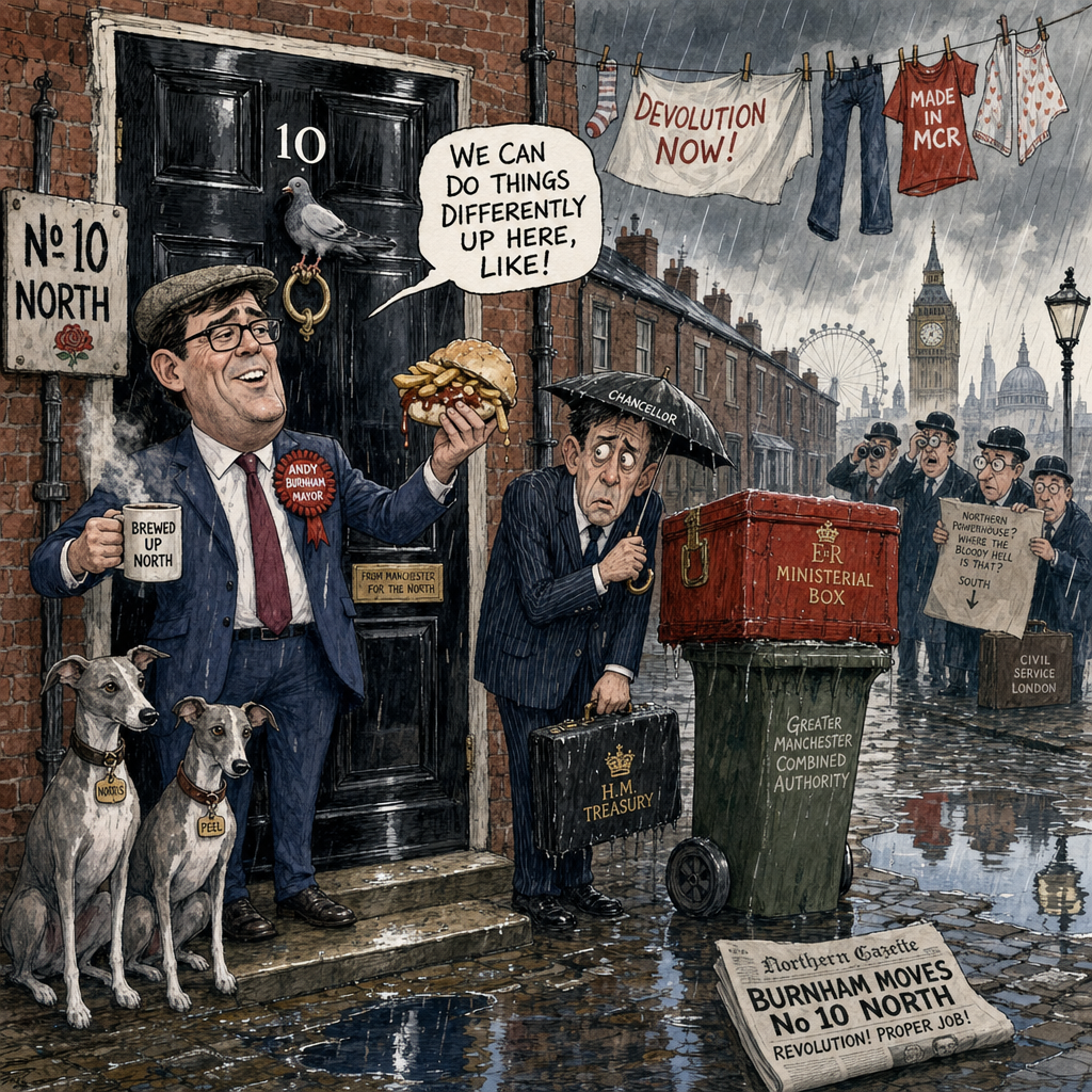 Political cartoon: Levelling up, one relocated front door at a time.
