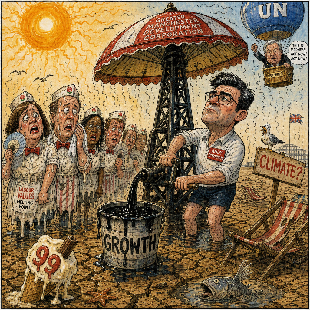 Political cartoon: "Nothing says fresh start like drilling for more of the old stuff."