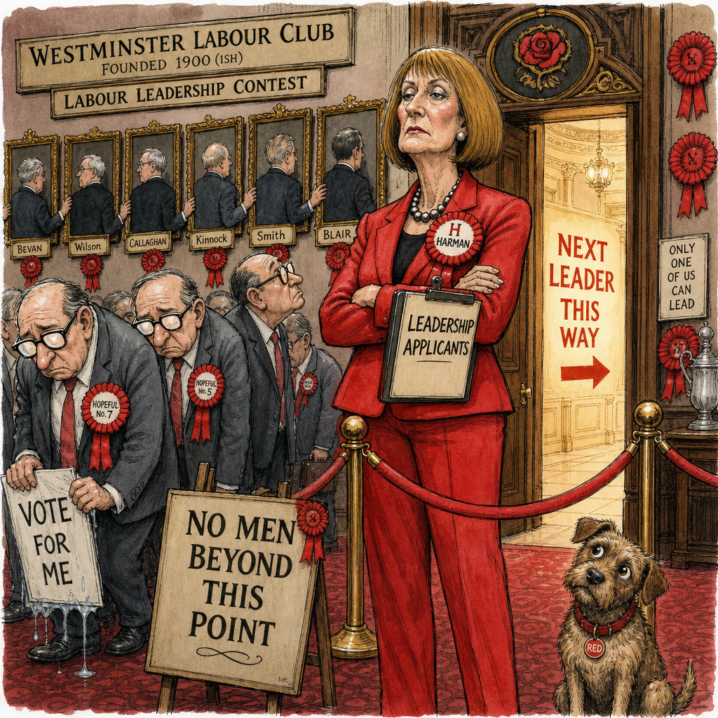 Political cartoon: "Sorry gentlemen, strictly members only — and membership's just changed."