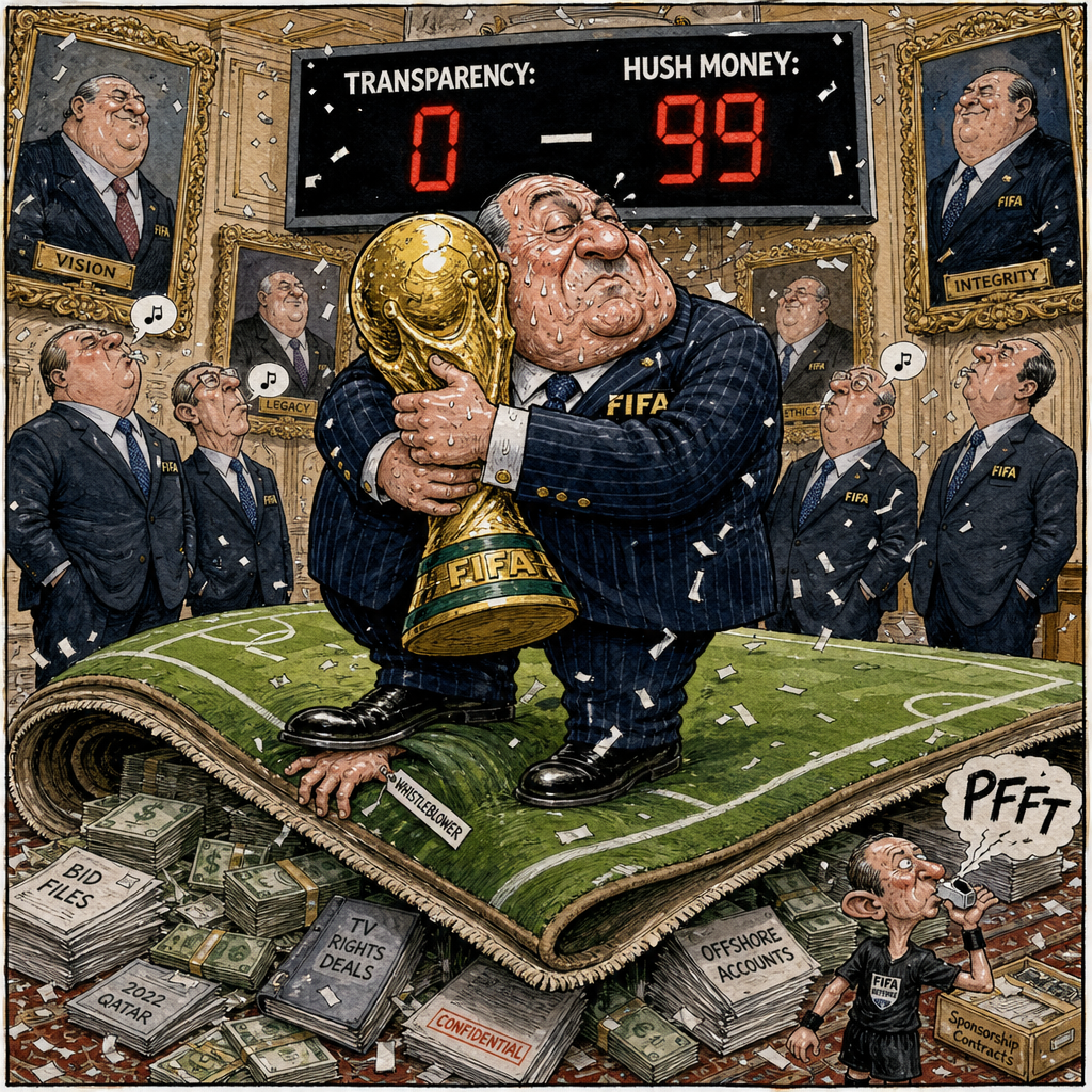 Political cartoon: At last, a defensive wall FIFA can actually organise.