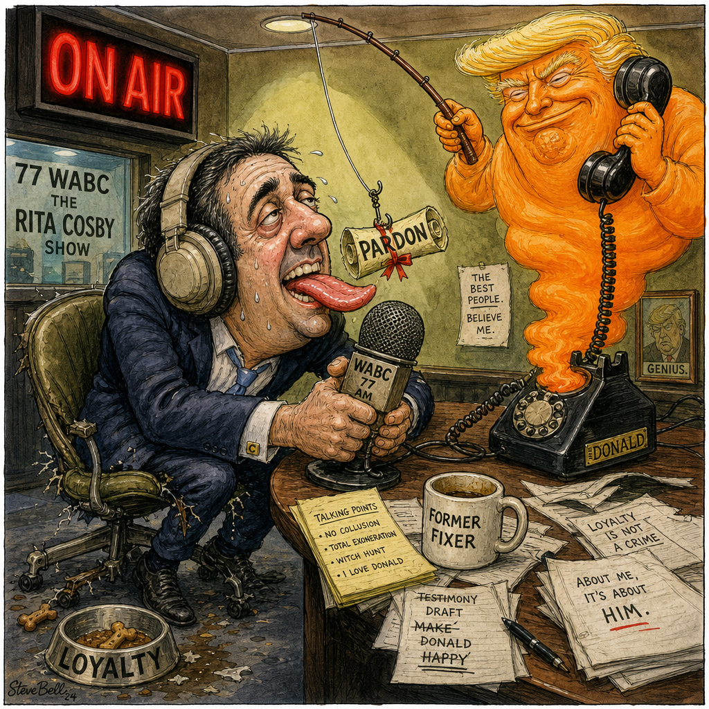 Political cartoon: "No comment on the pardon — but he does sit rather nicely."