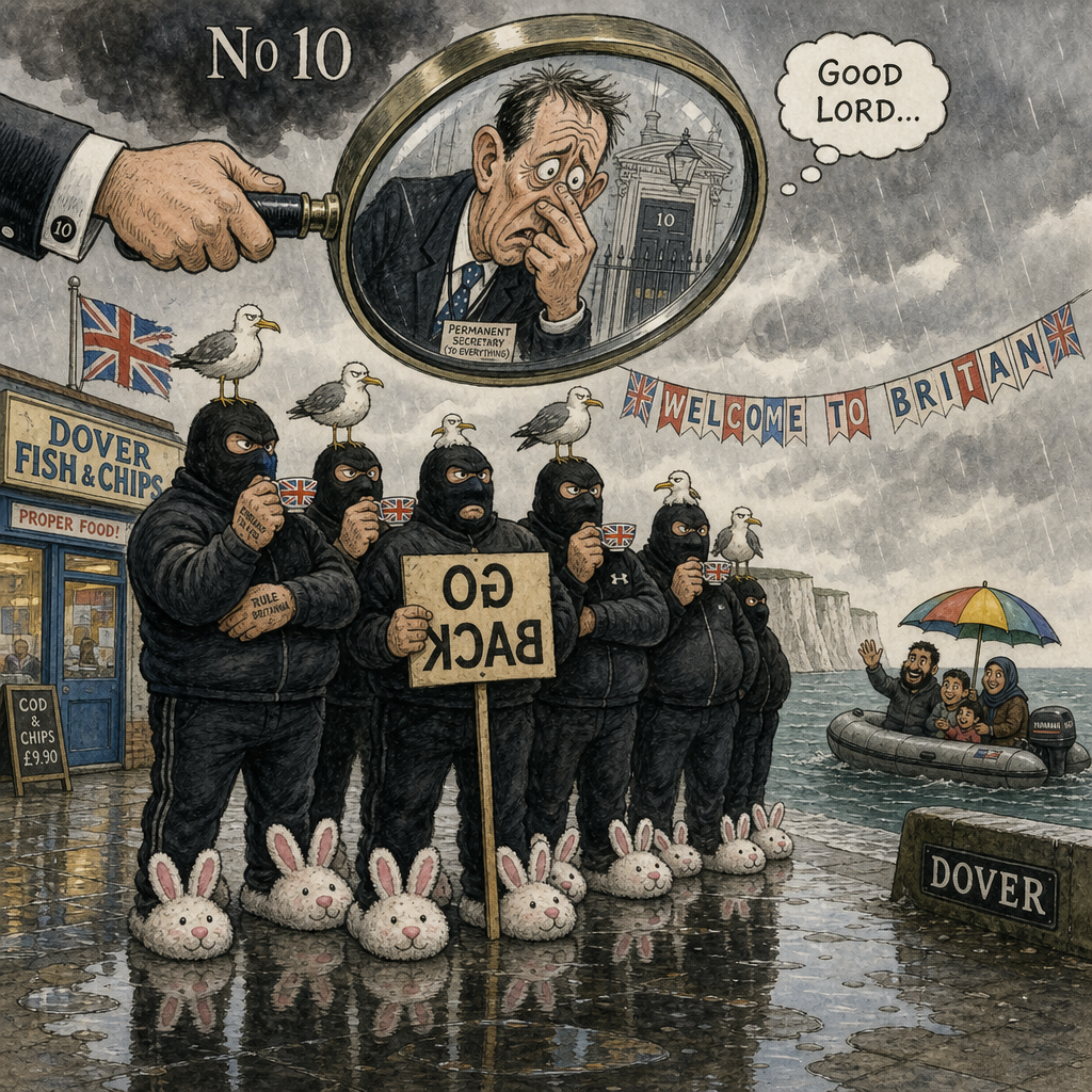 Downing Street condemned the intimidating behaviour, though the balaclavas were mostly protecting them from the cold.