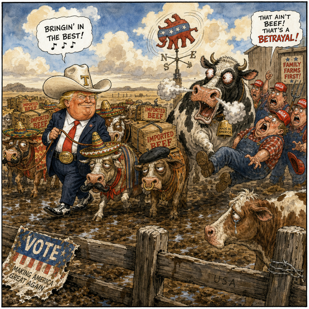 Political cartoon: Turns out you can't have your steak and eat theirs too.