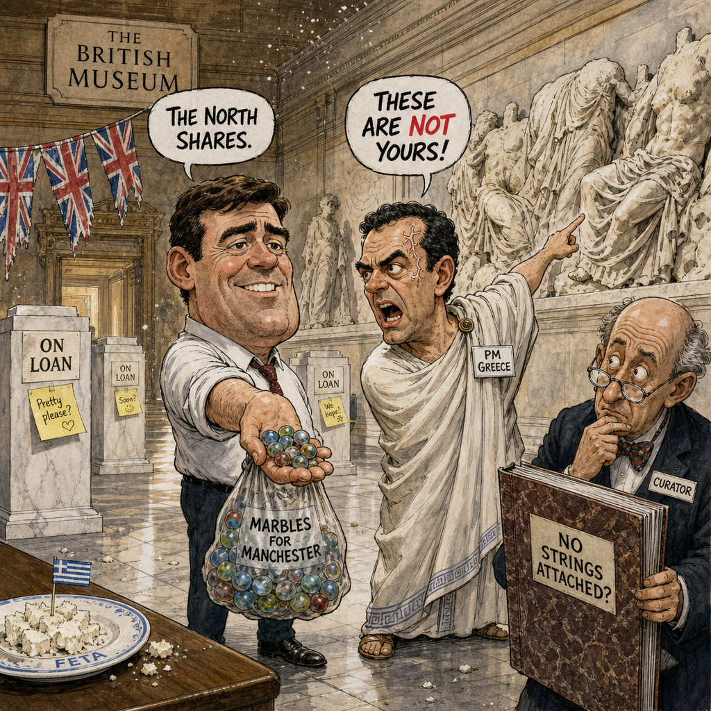 Political cartoon: "I said the marbles, Andy — not YOUR marbles."