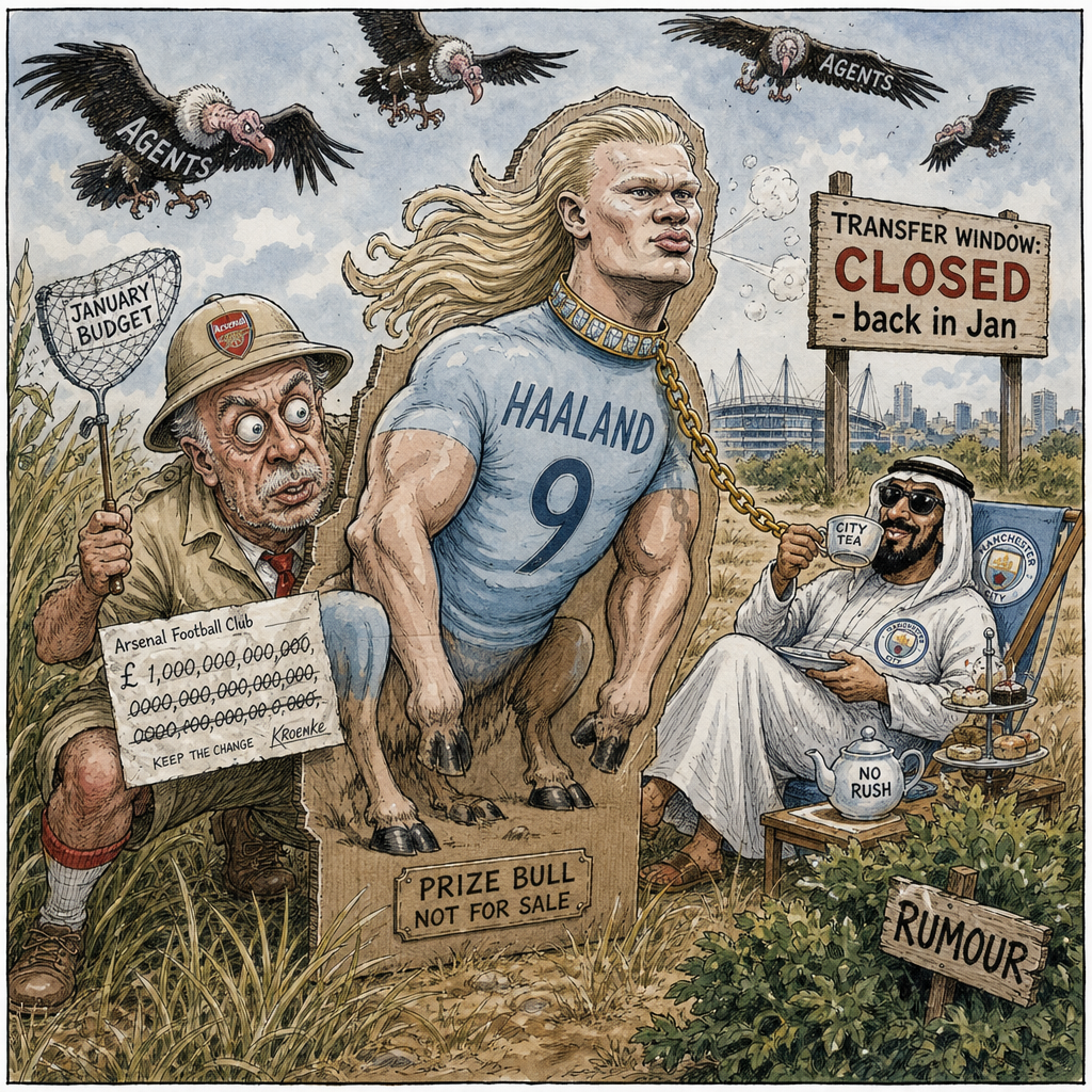 Political cartoon: The hunt continues, though someone really ought to tell him the quarry already belongs to the man in the deckchair.