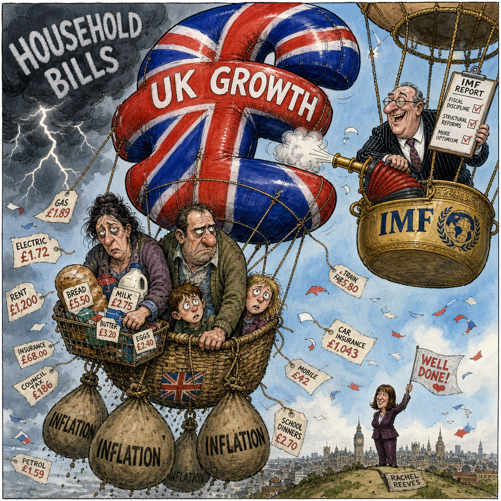 Political cartoon: Marvellous news — we're going up in the world, though I'm not sure the family noticed.