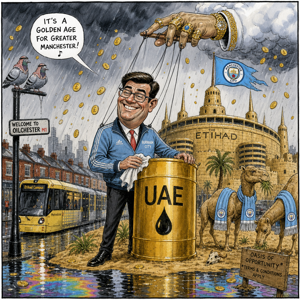 Political cartoon: I've always said Manchester belongs to the people — I just never specified which ones.