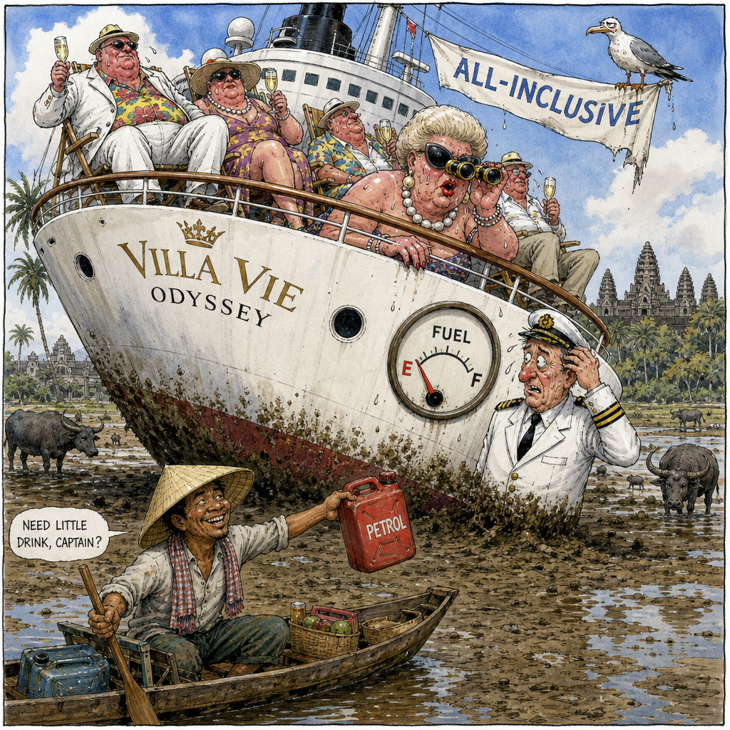 Political cartoon: "Darling, I did say we wanted an authentic local experience."